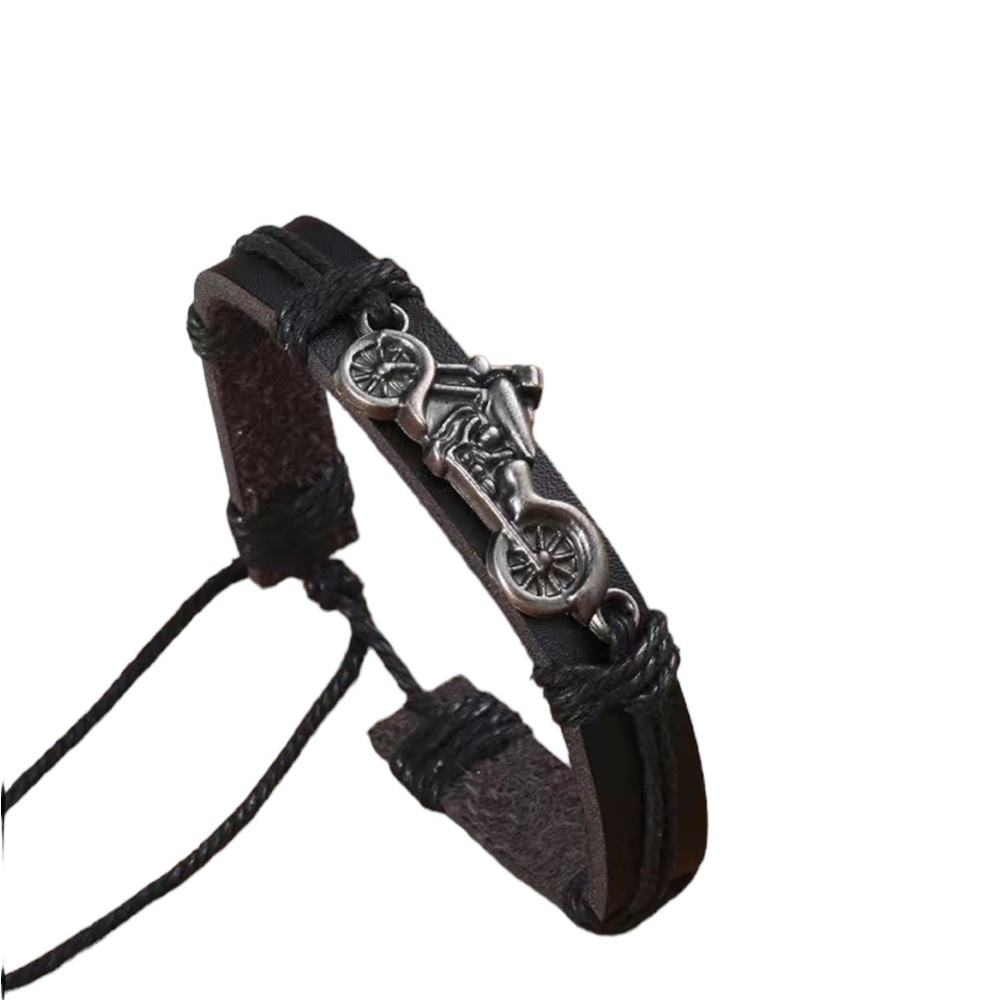 Black and Silver Motorcycle Leather Bracelet